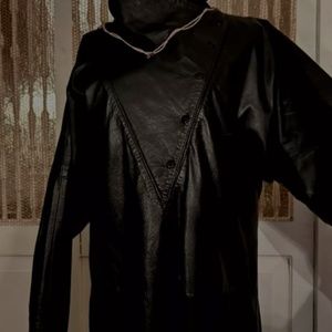 Black Leather Coat (Size Medium) - USED